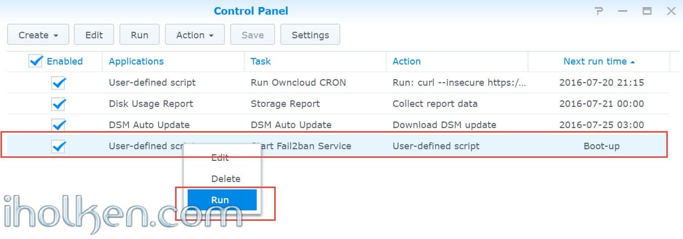 Run script manually in DSM