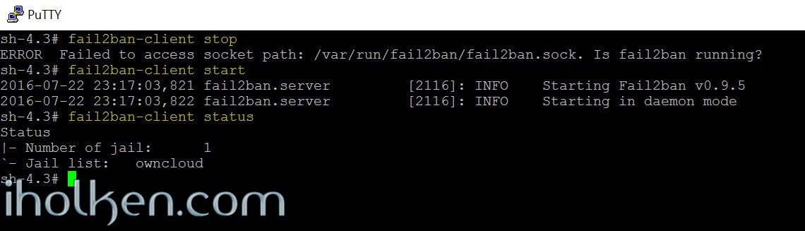 Test Fail2ban Owncloud jail start